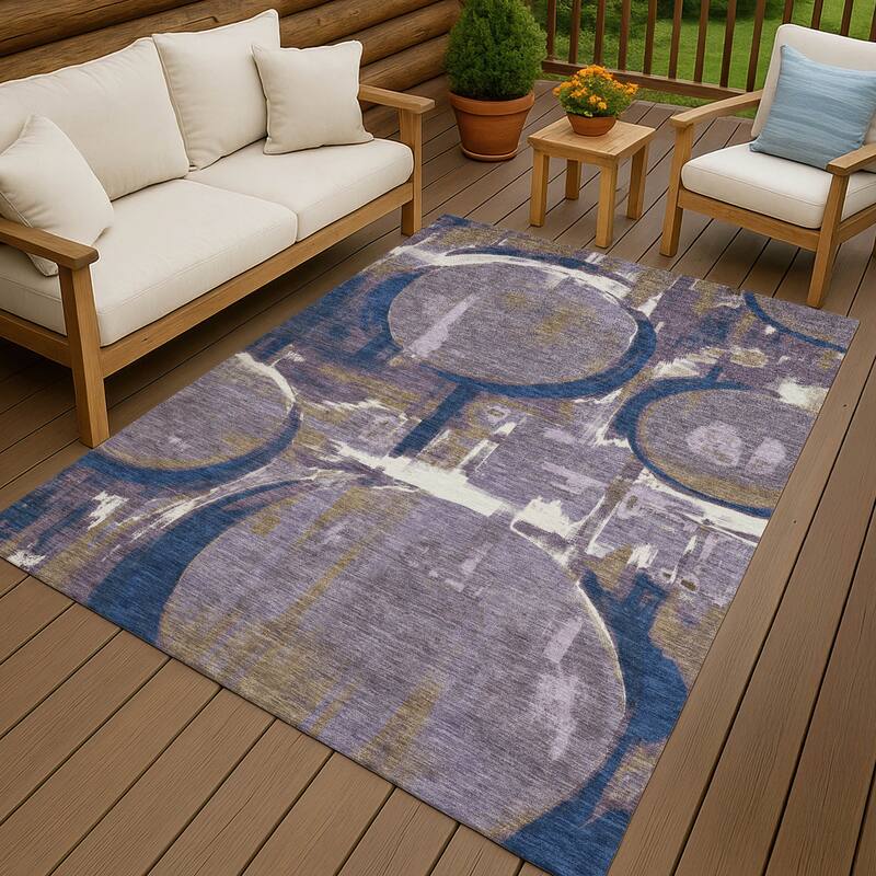 Machine Washable Indoor/ Outdoor Modern Erie Chantille Rug - Plum - 8' x 10'