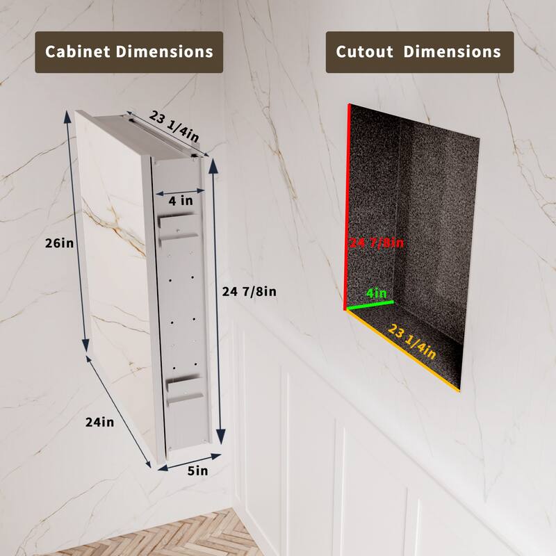 Modland Single Door Bathroom Medicine Cabinet with Mirror Adjustable Shelves,Recessed or Surface Mount