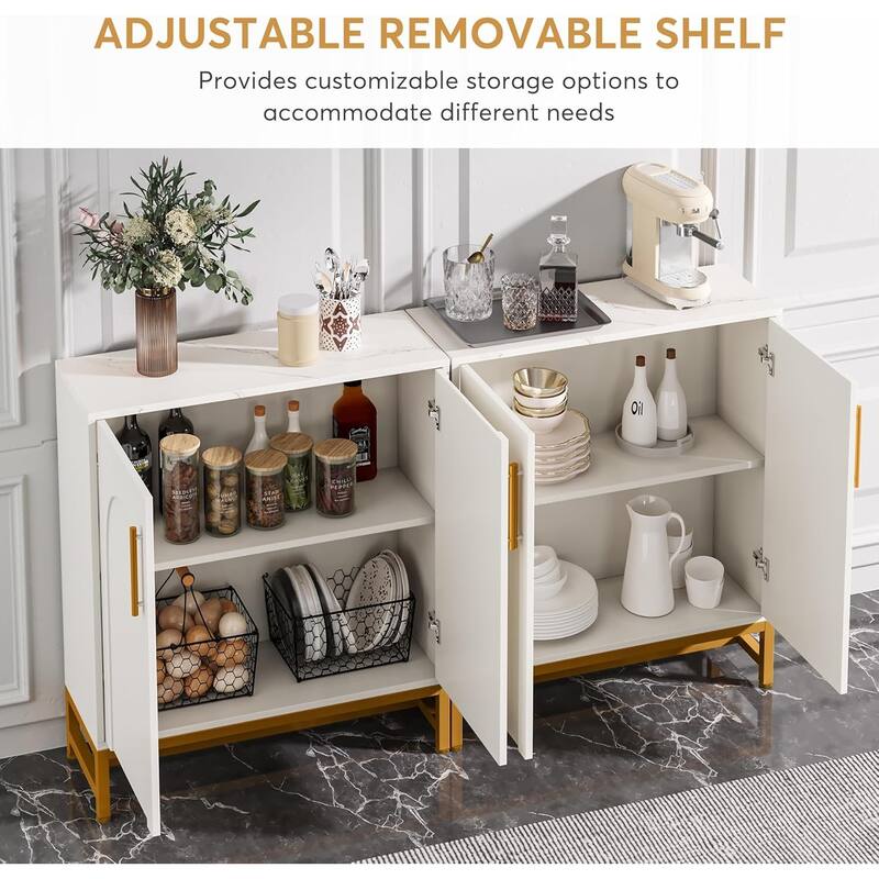 4-Door Sideboard Buffet, Faux Marble Storage Cabinet with Adjustable Shelf for Kitchen