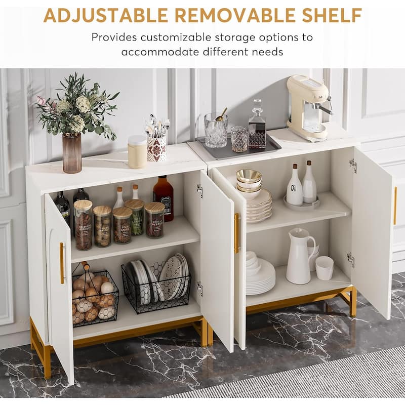 Modern Sideboard Buffet Cabinet with Faux Marble Top, 4-Door Storage with Adjustable Shelves for Kitchen Dining Room