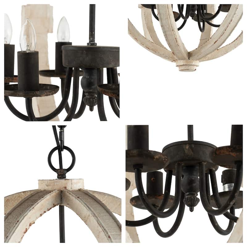 6 Light Wood Chandelier (Bulb Not Included)