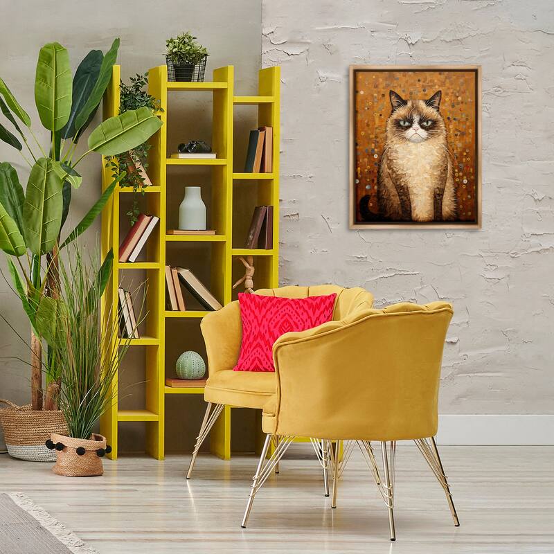 Stupell Grumpy Klimt Cat Framed Floater Canvas Wall Art Design By Arlington Prints