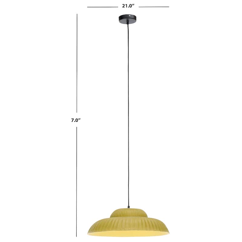 SAFAVIEH Destryn 21-Inch Paper Mache Pendant Light, Sculpted Dome Ceiling Fixture with Hardwired Installation, E26 Bulb Base