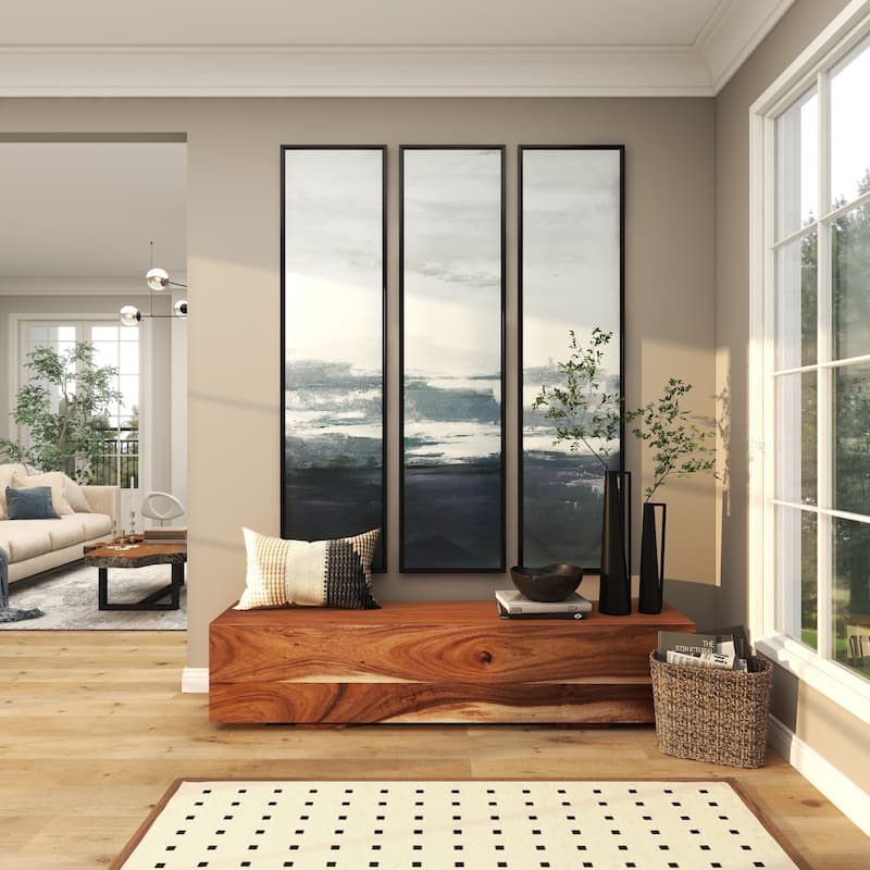 Canvas Landscape Living Room Framed Wall Art with Black Frame - Set of 3 Dark Blue - Roche River Decor