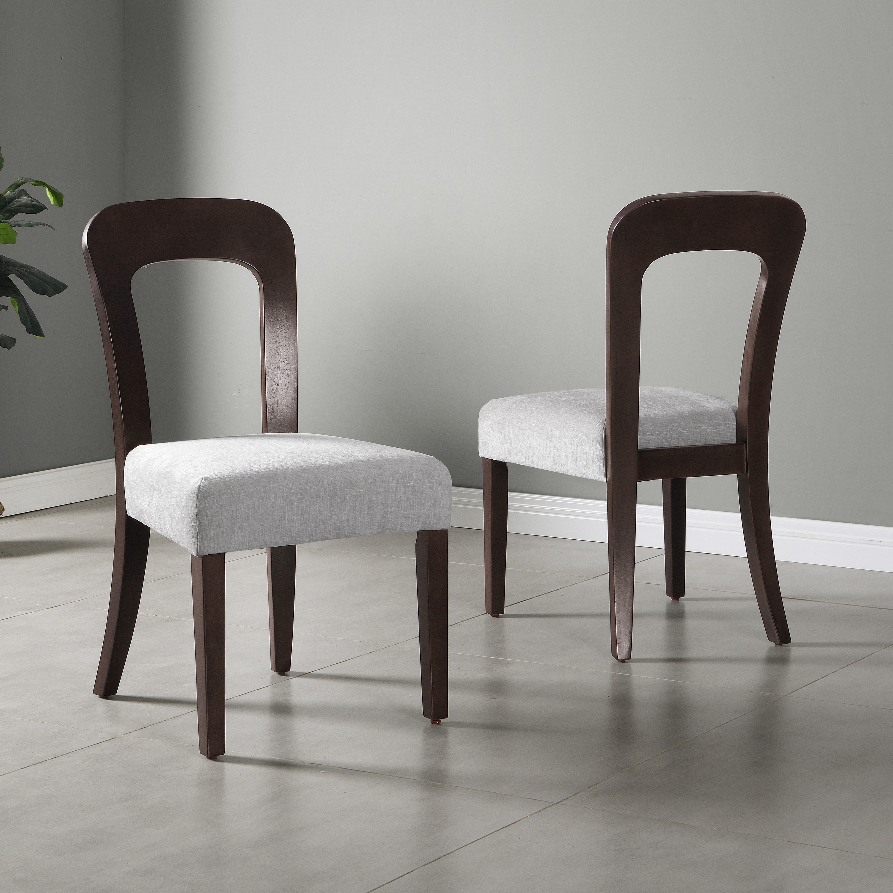 Dining Chairs Set of 2, Upholstered Kitchen Side Chairs with Gray Fabric Seating Dark Brown Solid Rubber Wood Legs