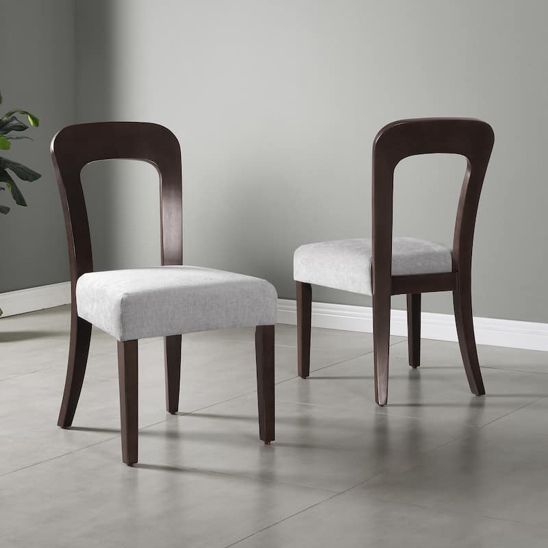 Roomfitters Upholstered Kitchen Side Chair Set of 2, Solid Rubber Wood Legs, Comfortable Beige Seating - Grey