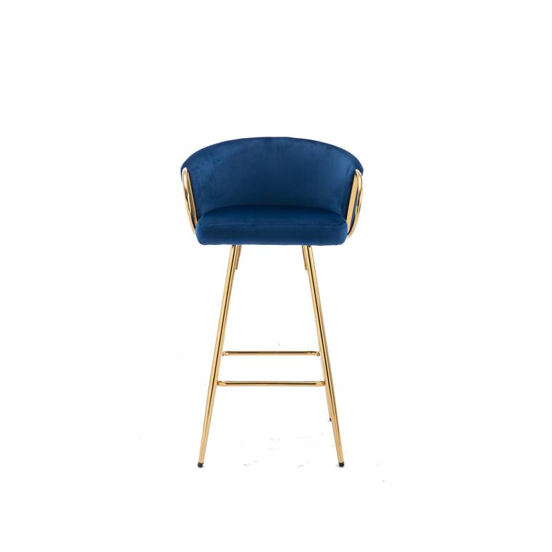 Velvet Bar Stools Set of 2, Counter Height Bar Chairs with Armrests, Kitchen Island Stools with Footrest and Golden Legs