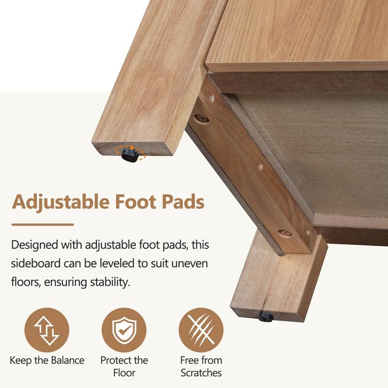 Retro 4-Door Sideboard with Distressed and Adjustable Shelves