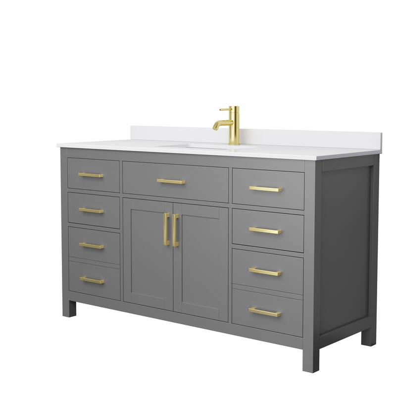 Beckett 60 Inch Single Vanity, Cultured Marble Top - Dark Gray, Gold Trim, White Cultured Marble Top