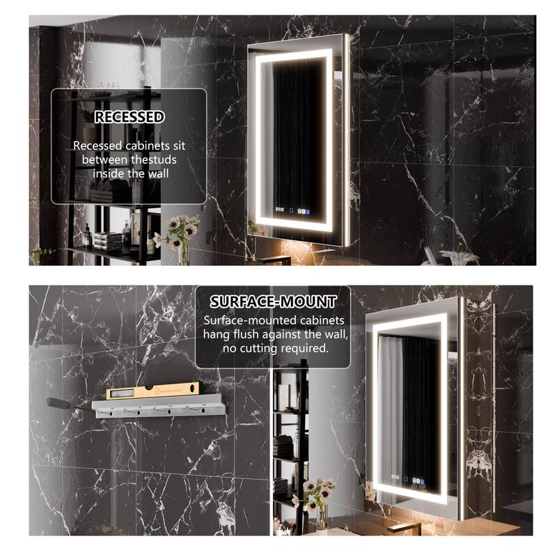 24*36 inch Bathroom LED Backlit Medicine Cabinet with Stepless Dimming & Anti-Fog