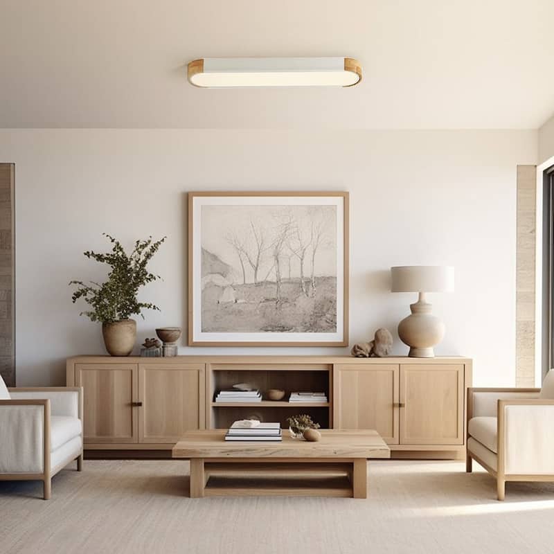 Farmhouse Wood Long Oval Dimmable LED Flush Mount - 37" 3000k/6000k