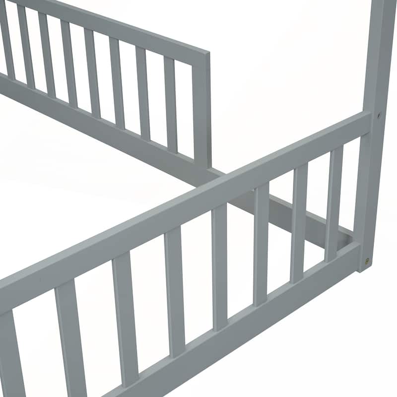 Double Twin House-Style Floor Bed with Fence