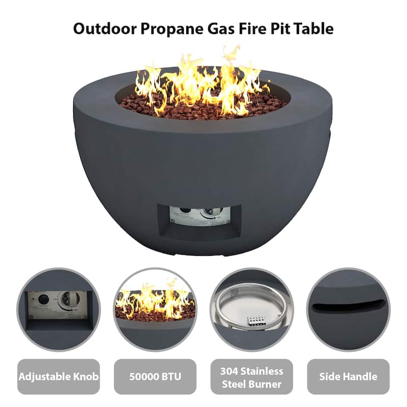 Kante 25"W Round Eco-Friendly Propane Gas Modern Smokeless Bowl Fire Pit Table with Weather Resistant Cover, 50,000 BTU