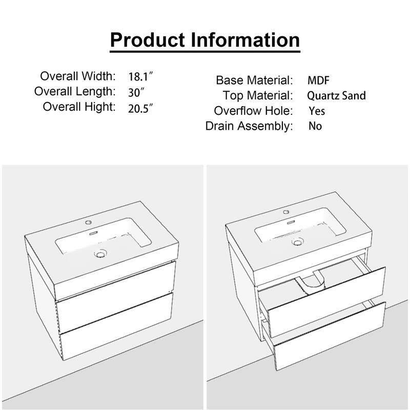Single Sink Floating Bath Vanity in with Solid Surface Top