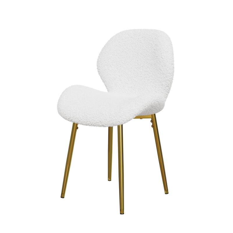 Teddy Velvet Dining Chairs Set of 2, Upholstered Armless Side Chair with Shell Backrest, Accent Chairs with Metal Legs