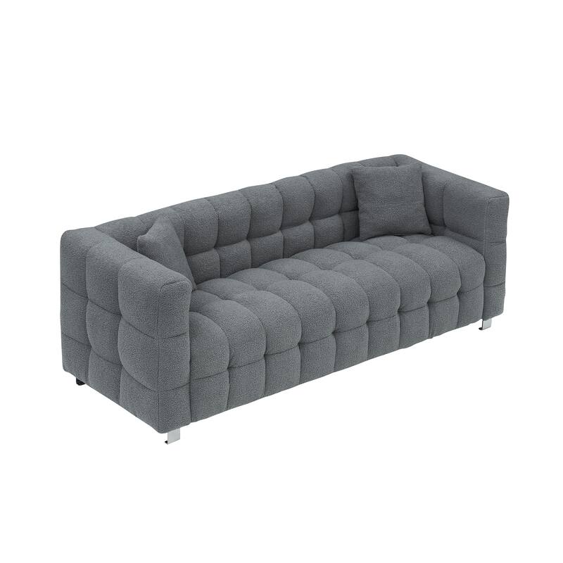 Gray Teddy 3-seater Sofa with Two Throw Pillows