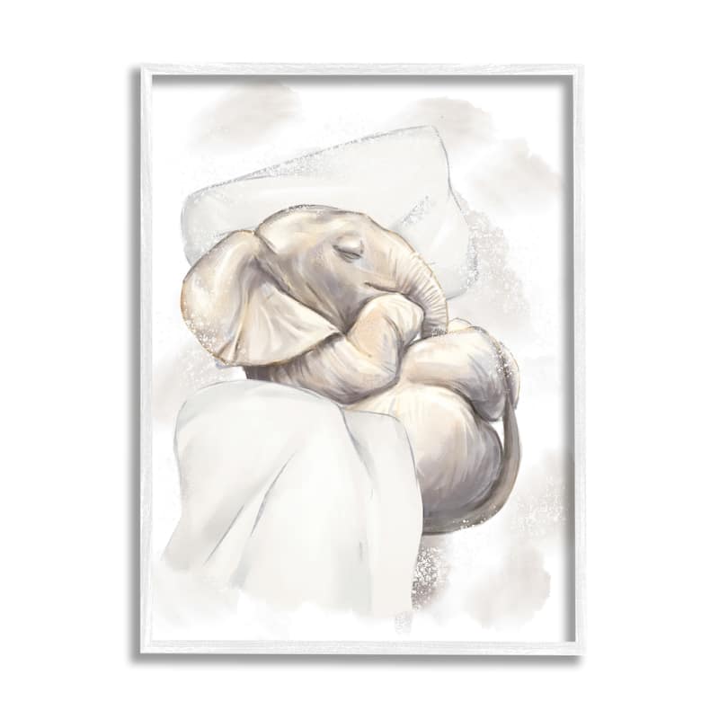 Stupell Baby Elephant Nursery Animal Cozy Pillow Nap Framed Wall Art, Design by Ziwei Li - White - 16 x 20 - White