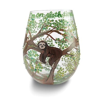 Curata Hand-Painted Sloth Stemless Wine Glass
