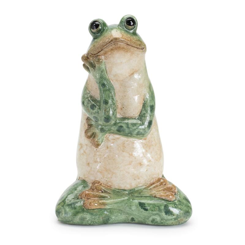 Sitting and Thinking Frog Ceramic Outdoor Garden Statues - 7.5" - Set of 2