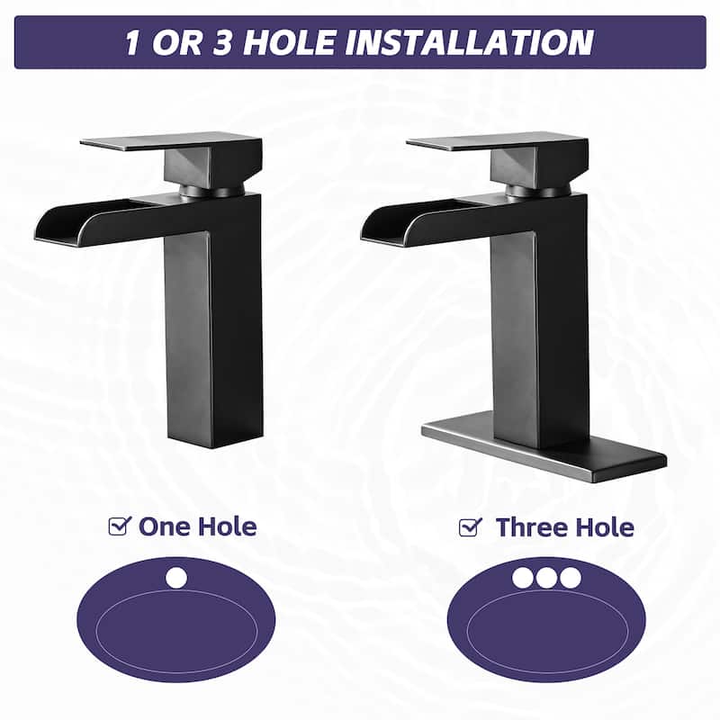 Modern Waterfall Single Handle Bathroom Sink Faucet with Overflow Pop Up Drain, Anti Corrosion and Rust Resistant