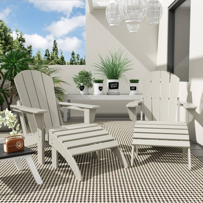 Polytrends Laguna Hdpe All Weather Outdoor Patio Foldable Adirondack Chairs With Ottomans (5-Piece Set) - Sand