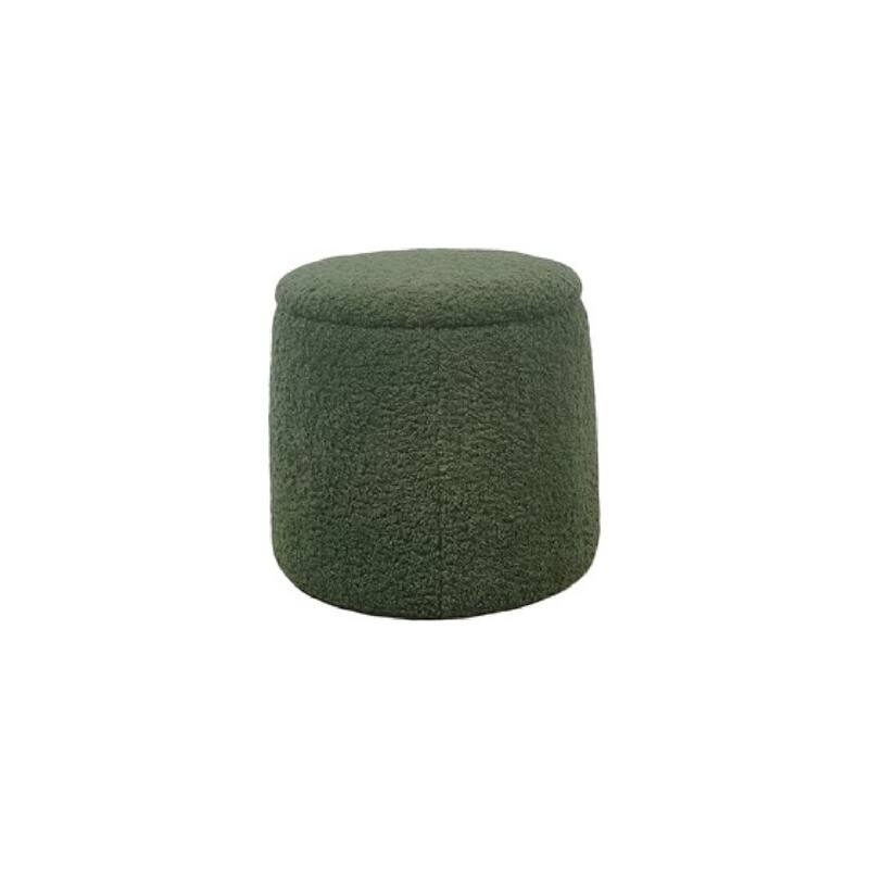Roomfitters Round Storage Ottoman, Boucle Accent Seat with Hidden Storage for Living Room or Bedroom - Green