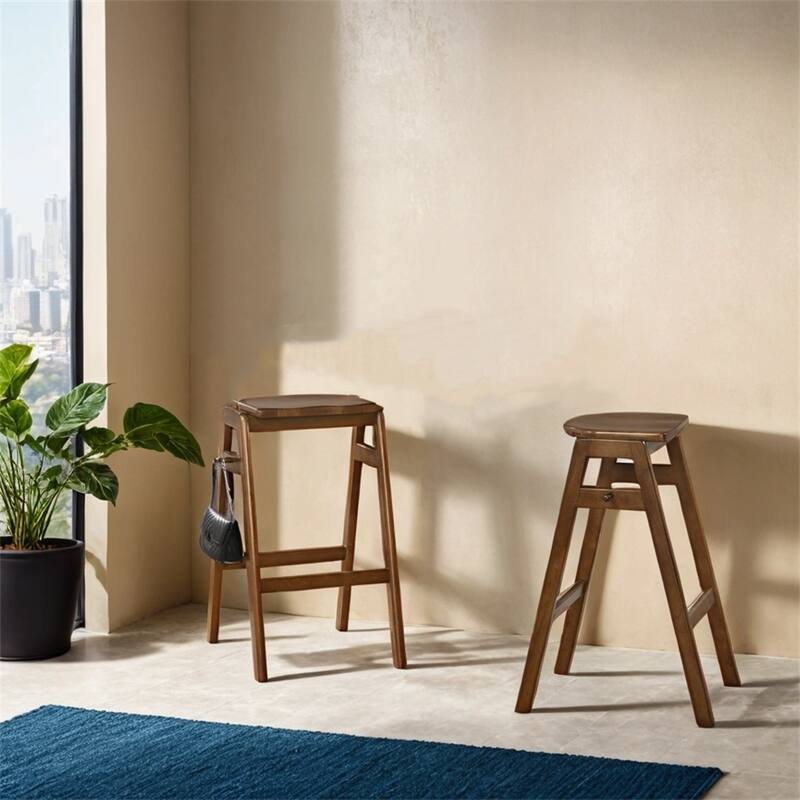 Mid-Century Modern Wood Stackable Barstools,Set of 2