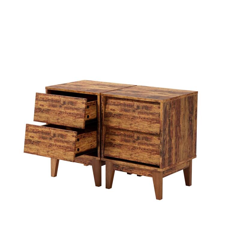 Set of 2 Mid-Century Modern MDF Nightstands, Bedside Storage Cabinet with Hidden Drawer Pulls, Side Table with Solid Wood Legs