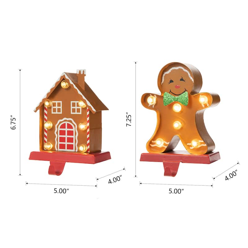 Glitzhome Christmas Marquee LED Gingerbread Man House Stocking Holders Mantel Ornament