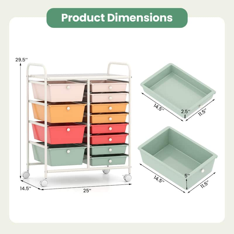 Costway 15 Drawer Rolling Storage Cart Tools Scrapbook Paper Office - See Details