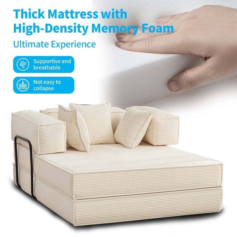 Mixoy 66" Convertible Sleeper Sofa Bed with Pillows, Folding Mattress Couch, Removable Washable Floor Sofa for Small Spaces
