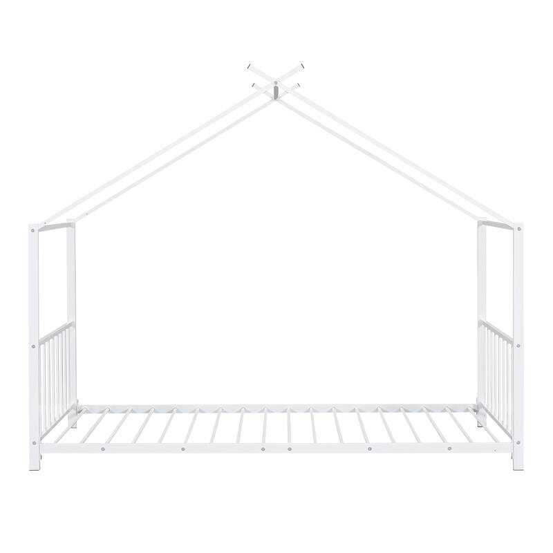 Twin Size Metal House Platform Bed White
