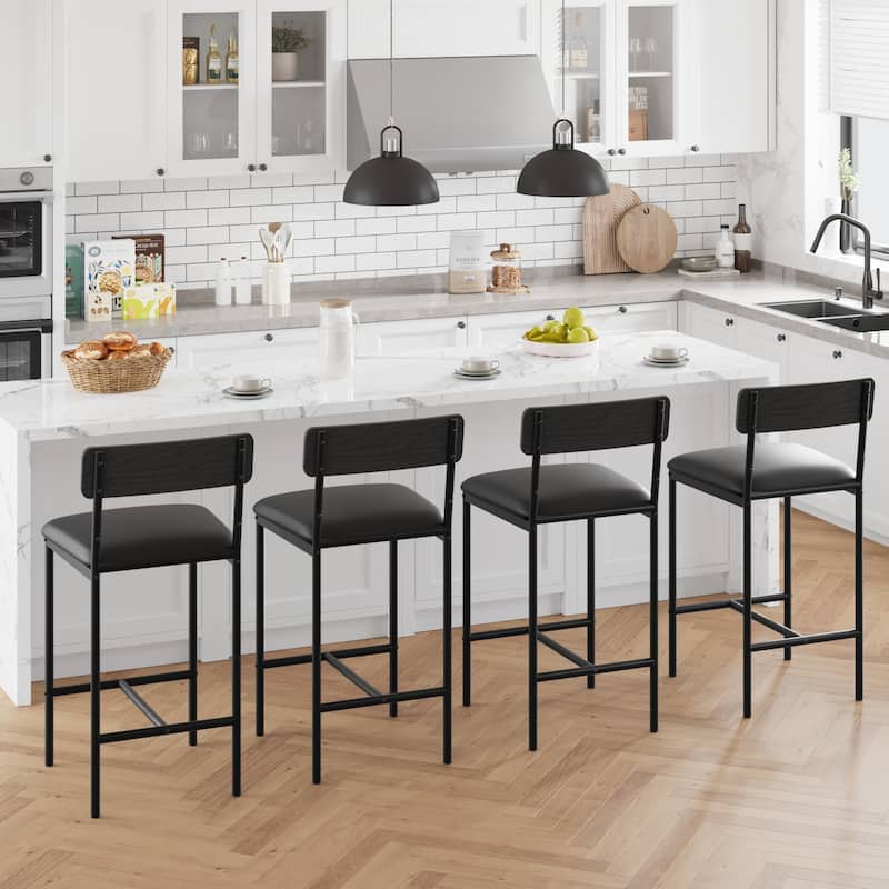 Bar Stools Set of 4, Kitchen Bar Stools with Footrest - Black