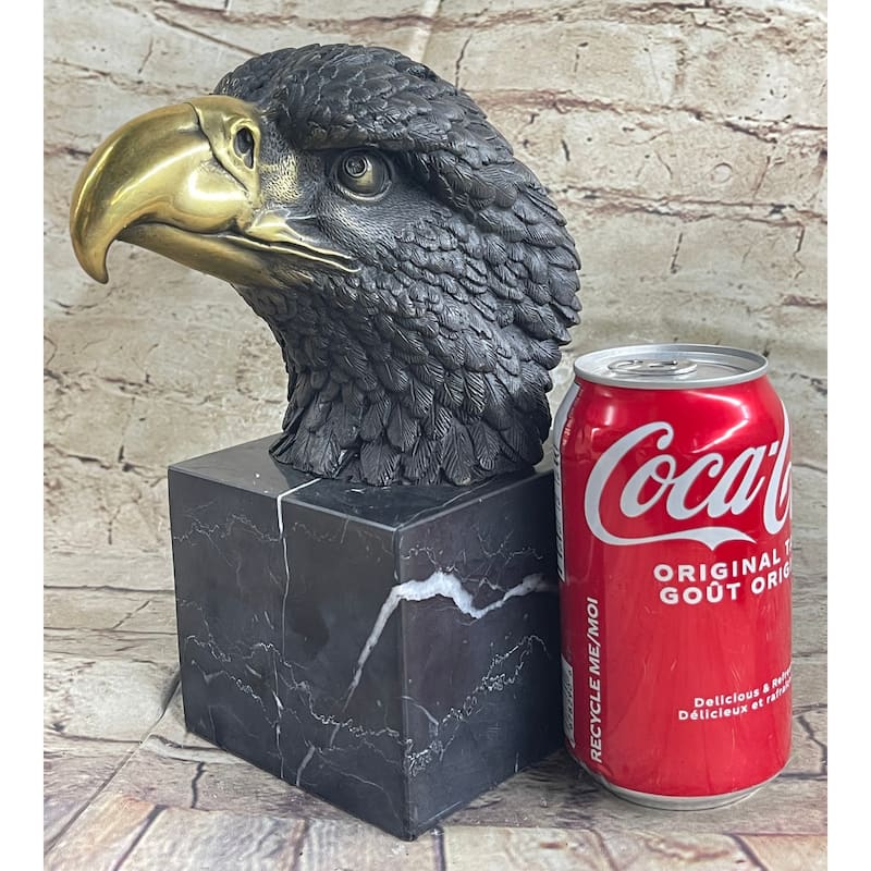 American Bald Eagle Head Bronze Metal Bust Sculpture Statue On Marble Base By Milo