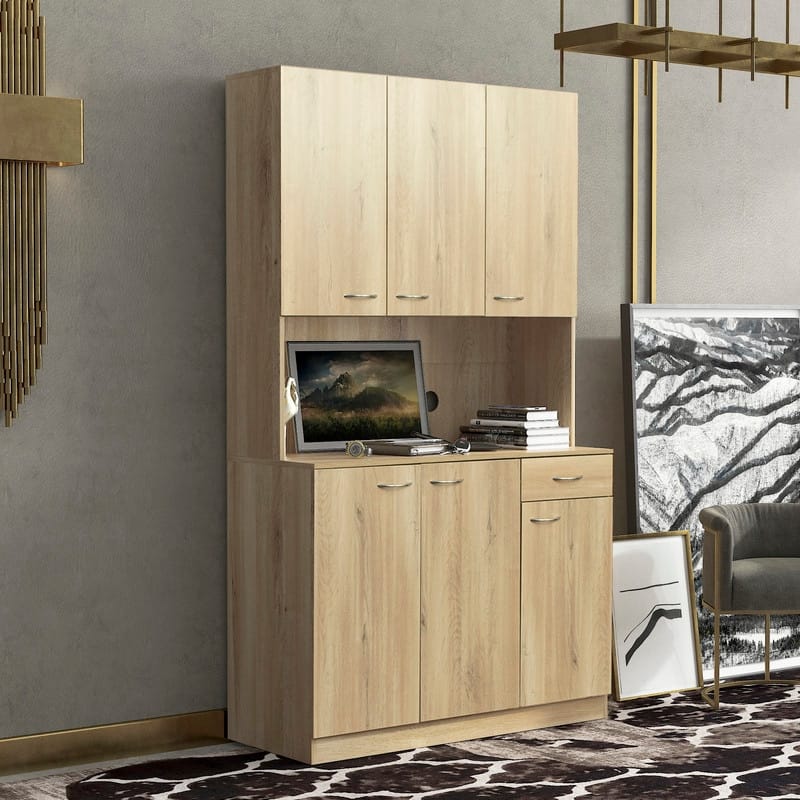 Modern Kitchen Pantry Cabinet with Doors,Wood Kitchen Storage Cabinet