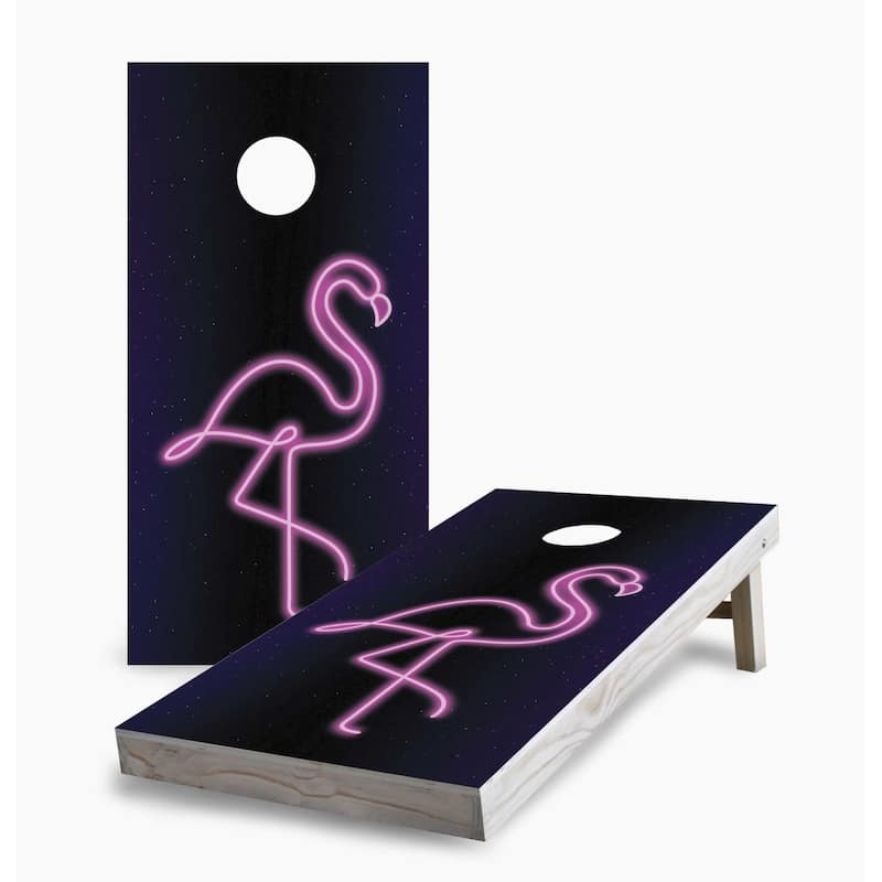 Neon Flamingo Cornhole Game (Choose Wraps or Boards) - 2x4 Boards (24" x 48") - Include Hole + Edge Lights