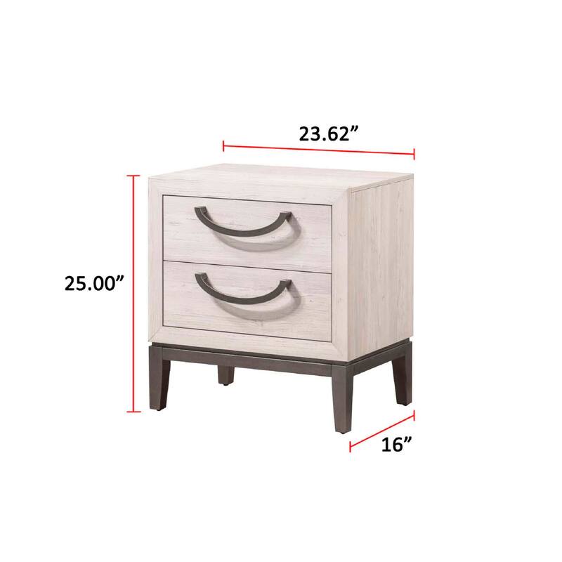 Contemporary Beige White Nightstand, Two Drawer Wooden Furniture