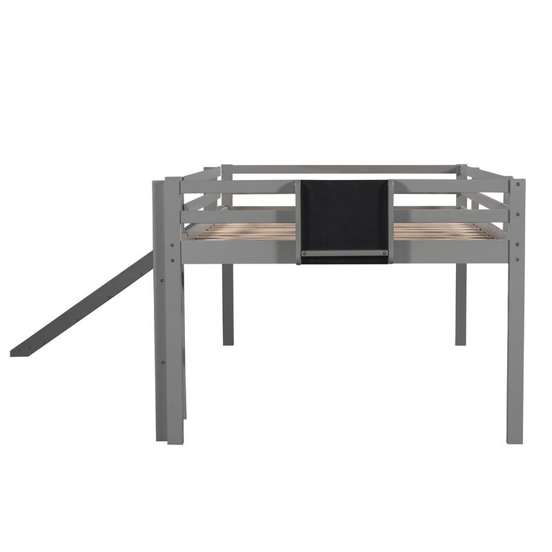 Loft Bed Wood Bed with Slide, Stair and Chalkboard