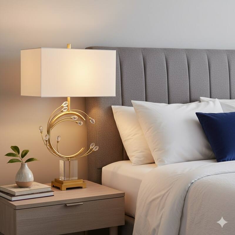 Gold Leaf Frame Table Lamp With Clear Crystal Base And Accents