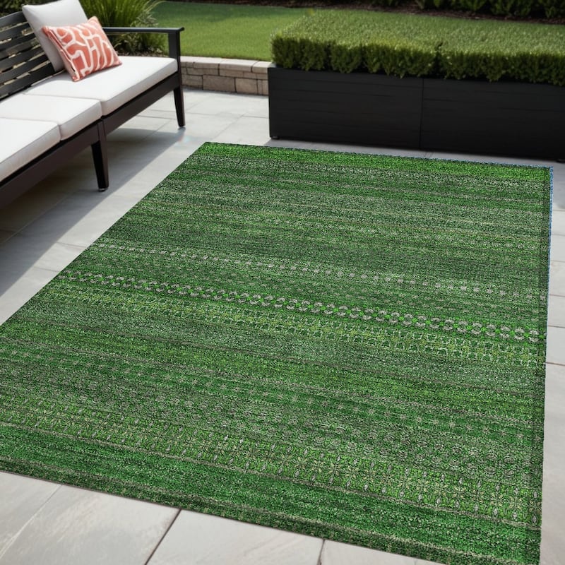 Alfisi Stripe Weather Resistant Timeless Fusion Outdoor Rug - 5' X 8' - Green