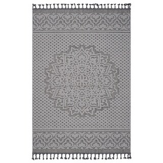 LOOM & LUXE Collection Gray/White Medallion Indoor/Outdoor Area Rug