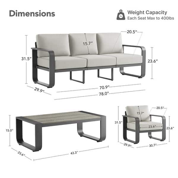 dimension image slide 2 of 16, Spruce & Spring Outdoor Patio Furniture Set Aluminum Sofa Accent Chair
