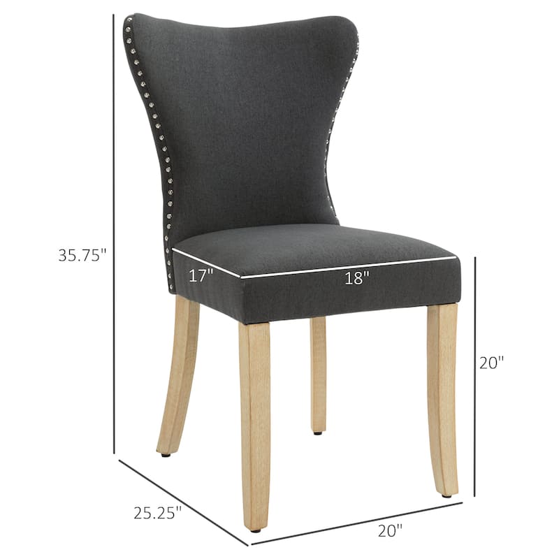 HOMCOM Armless Dining Chairs Set of 2, Modern Accent Chair with Wing Backrest, Linen Upholstery, Nailhead Trim for Living Room