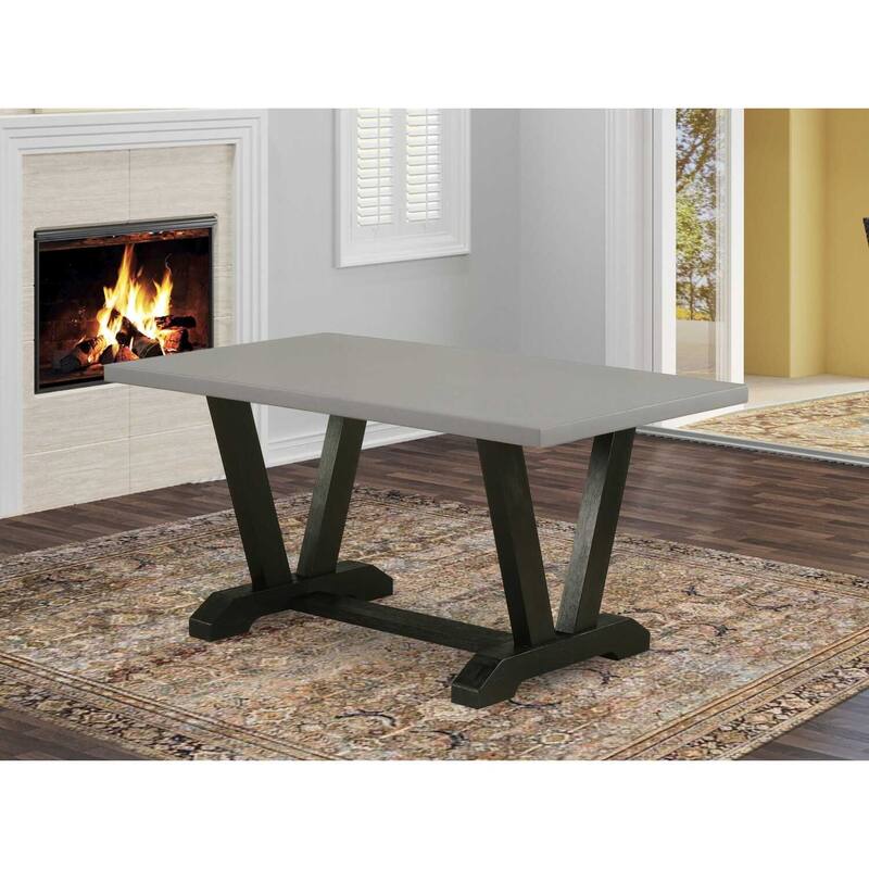 Rectangular Dining Table 36x60 Inch - Cement Top with Black Legs for Stylish Dining Room Seating - 36