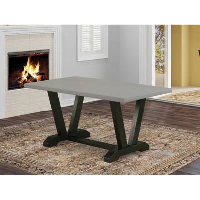 Rectangular Dining Table 36x60 Inch - Cement Top with Black Legs for Stylish Dining Room Seating - 36
