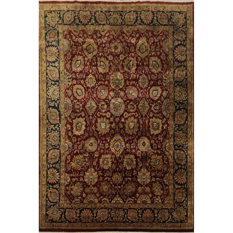 Hand Knotted Oriental 100% Wool Carpet Traditional All-Over Red Agra Area Rug - 10' 0'' X 8' 0''
