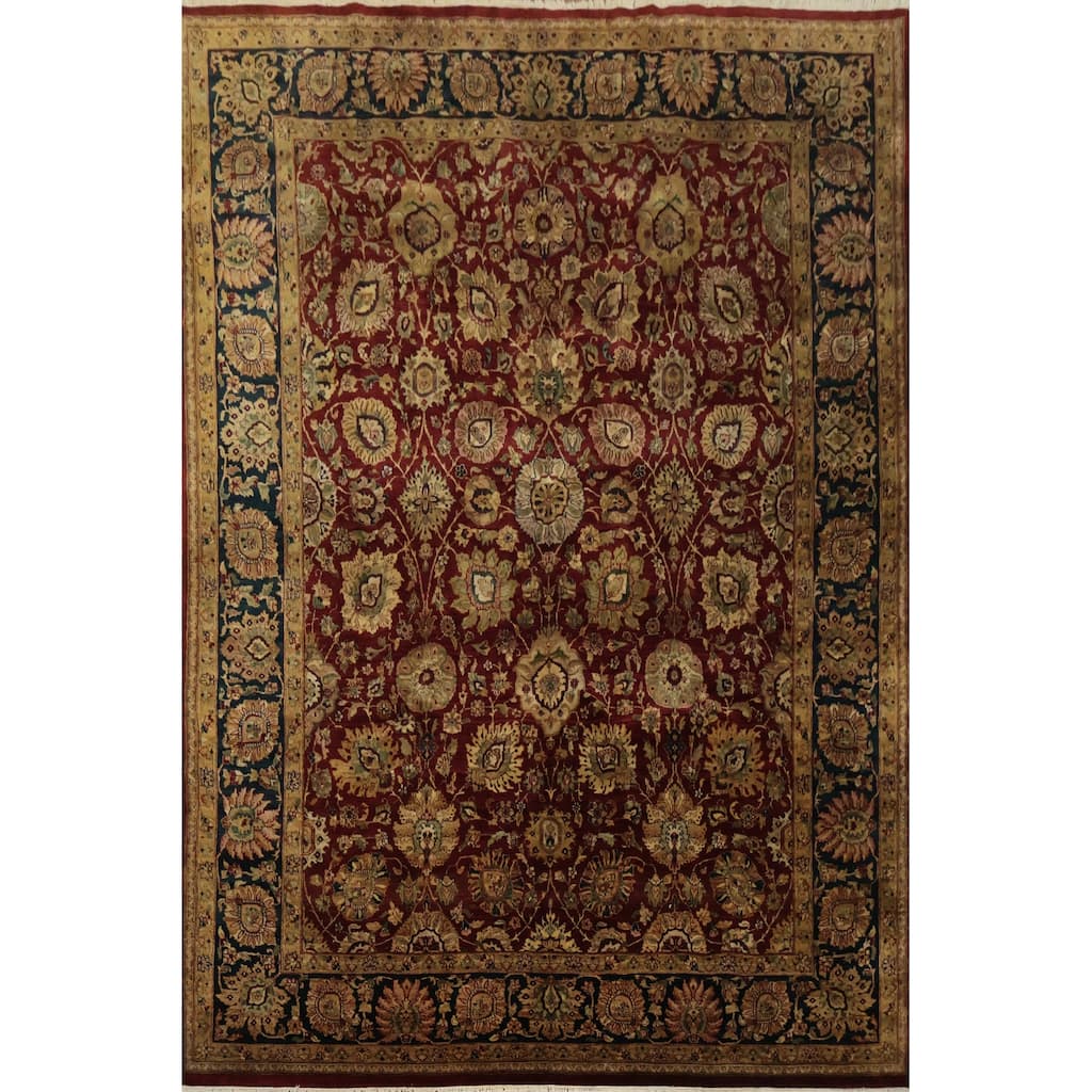 Hand Knotted Oriental 100% Wool Carpet Traditional All-Over Red Agra Area Rug - 10' 0'' X 8' 0''