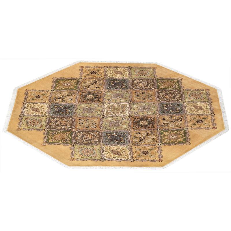 Overton Handknotted Wool Traditional Oriental Yellow Octagon Area Rug - 6' x 9'