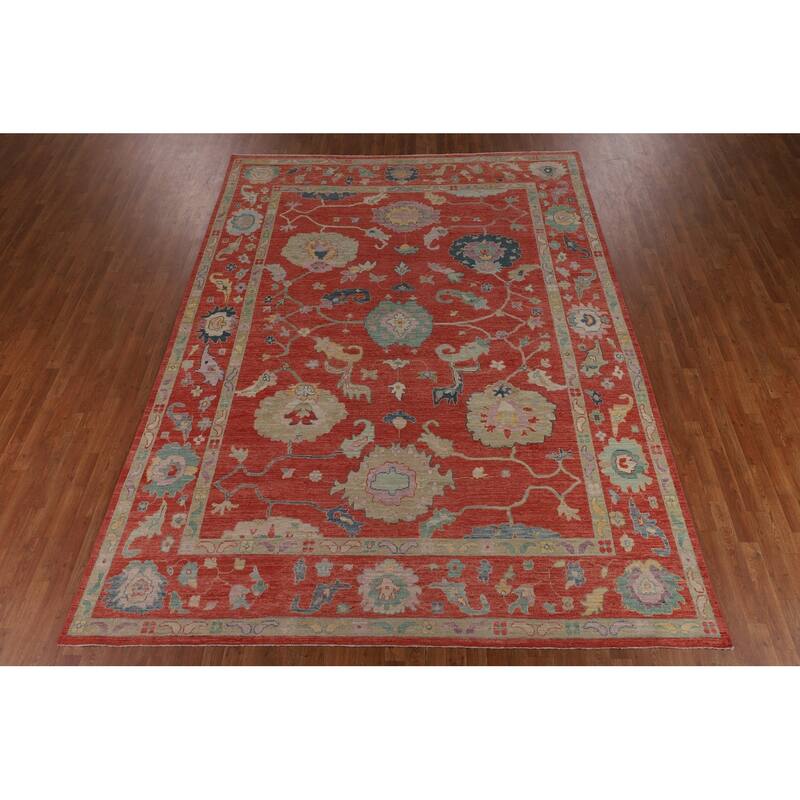 All-Over Orange Oushak Vegetable Dye Area Rug Handmade Wool Carpet - 8'11"x 11'8"