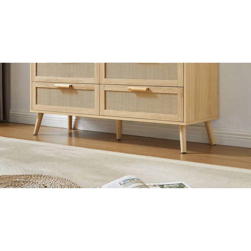 Modern Stylish Double Dressing Drawers with 8 Rattan Drawers, for Childrens Room Living Room Entryway Hallway